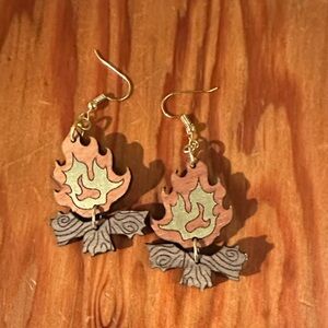 Wooden Flame Earrings
